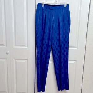 Soprano Brilliant Blue Stripe Box Print Designer Pleated Dress Pants Size 36